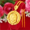 Pendant Necklaces Long Not Fade Maitreya Buddha Guanyin 24k Real Yellow Solid Gold Plated Women Men Necklace Fastness CouplesPendant