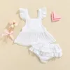 Sumemr Born Baby Girl Одежда Set 2pcs Solid Lace Ruffles рукав без спины топ -вершины шорты для пачки хлопковые льняные наряды 220607