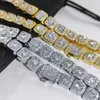 Bling Crystal Sugar Diamond Stone Tennis Halsband för män Koppar 18K äkta guldpläterad Hip Hop Halsband Smycken