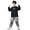 Boy Street Dance Sweatshirt Camouflage Jogger Girl Hip Hop Crop Top Cargo Pants Kids Costume Clothes Set Child Streetwear Outfit AA220316