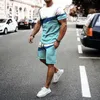 Summer Men s Suit Casual Beach Shorts Sea View 3D Printing Short Ordinary O Neck T Shirt 2 Piece Set Oversize 220719