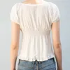 Chicas delgadas dulces camisetas de verano damas elegantes algodón suave algodón corto camiseta corta mujeres vintage tops lindo 220527