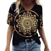 Summer 5XL Womens T-shirt Vintage Casual Black Fashion V Neck Pullover Kort ärm tryckt Löst dagliga toppar Designkläder