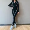 Cxuey Zipper Suit For Fitness Sport Workout Kläder Kvinnor Sportkläder Jogging Gym Oavsett Tracksuit Kvinna Set 2 st Svart s 220330