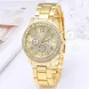 1pcs Classic Rhinestone Watch Womens Geneva Watches Women Ladies Fashion Gold Clock