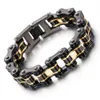 Fashion Mens Women Bike Chain Bracelets Biker Jewelry Gold Black Plated Stainless Steel Motorcycle Bicycle Link Chain Bracelet Bangle 8.66" *16mm