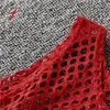 Сексуальная черная красная женская футболка Hollow Out Top Top Mesh Женская модная мода летние базовые топы для женской рубашки с рыбной сетью