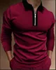 Herrpolos mäns avslappnad skjorta khaki kragefri långärmad zip design topp harajuku män streetwear lyx mode s-3xlmen's Men'smen's