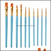 10Pcs/Set Paint Brushes Round Pointed Tip Nylon Hair Artist Paintbrushes For Acrylic Oil WatercolorFace Nail ArtFine Detail Jk2101Xb Drop