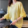 Damenpullover Damenpullover Damen Candy Color Vintage Lose Langarm O-Ausschnitt Pullover Weiblich Frühling Herbst Dünn Ausgehöhlt