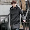 2017 mode hiver hommes caban avec capuche Double boutonnage longue laine Trench manteau hommes pardessus gris noir grande taille M-3XL