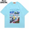 Män hiphop streetwear t-shirt japansk kanji målning tryckt t shirt harajuku bomull casual sommar kort ärm tshirt 220621