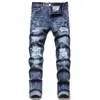 Jeans da uomo europei Jean Hombre Patchwork da uomo con ricamo strappato per pantaloni da motociclista di marca Trend Mens Skinny 3320