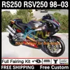 Tampa do corpo e do tanque para Aprilia RS-250 RSV 250 RSV-250 RS250 RR RS250R 98 99 00 01 02 03 4DH.0 RSV250 98-03 RSV250RR 1998 1999 2000 2001 2002 2003 Fairing Kit Glossy Black