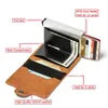 Porte-cartes d'identité d'entreprise porte-badge RFID en cuir de Fiber de carbone Double boîte portefeuille en métal pour hommes et femmes carte