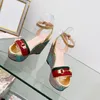 Дизайнерские сандалии платформы с цветочными и тигровыми полосовыми акцентами, высокие каблуки, свадебные туфли с коробкой №379
