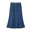 Rokken dames lange rechte denim rok vintage hoge taille jeans vrouwelijke streetwear casual pocket a-line potlood rokkenkirts