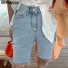 BGTEEVER été Shorts décontracté és pour femmes taille haute déchiré bouton Up Femme Denim Shorts Jeans Femme Streetwear 220527