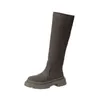 Stivali Stivali da donna di design di marca Tacco medio quadrato con piattaforma 2021 Autunno Inverno Comodi Lady Office Donna Stivaletti alti al ginocchio Scarpe G220813