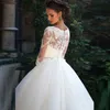 Suknia balowa suknie ślubne z ramion koronkowe 3D Kwiki kwiatowe arabskie suknie ślubne długie szaty vintage de soiree perły 403