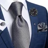 Blue Silver Paisley Neck Ties For Men 8cm Wide Silk Wed Tie Pocket Square Cufflinks Set Brooch Christmas Gifts