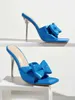 Sandals 2023 New Butterflyknot Open Toed Sexy Crystal Transparent Thin Heels Women Slippers Pumps Summers Blue White 220232
