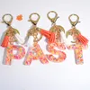 Exquisite Acrylic Initial Letter Keychain Women Multicolor Alphabet Key Ring With Tassel Bag Charm Accessories Keyholder Gifts