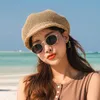 قبعات كاب مثمن القش نساء الصيف رقيقة Sboy رسام قابلة للتعديل حبل قابلة للتعديل