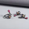 Charm Gems Beauty Halloween Skull Ear Studs Brincos 100% Real 925 Sterling Silver Lab Ruby Mi 220826