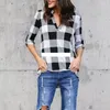 S-5XL Plus Size Women Plaid Koszule V Neck Długie Rękawy Lattice T Koszulki Oversize Luźna Bluza Topy Damskie Odzież Maternity Tees