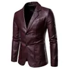 Spring Autumn Fashion Men's Casual Lapel Leather Dress Suit Coat Male Fashion Business Casual Pu Blazers Jacket 220812