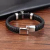 Bracelets de charme Classique Multicouche Chaîne En Cuir À La Main Tissé Homme Mode Aimant Fermoir 316L Bracelet En Acier Inoxydable CrossCharm Inte2