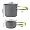 Camp Kitchen Aluminiumlegierung Topf Pfanne Outdoor Camping Kochgeschirr Utensilien Geschirr für Tourismus Rucksackreisen Töpfe Kochset 1-2 Personen