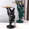 Home Living Room Decor Animal Figurines Bulldog Sculpture Ornament Statue Table Decoration Desktop Storage Metal Tray Fruit Dish 211108