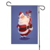 Ny god julbanner Merrychristmas Santa Mönster Garden Sign Linen Material med järnflaggstång Rektangulär banner 47x32cm