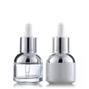 30ml Glass Serum Bottle Pearl White Transparent Essential Oil Packaging Dropper Container with Plastic Plug