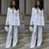 White Leisure Women Pants Suits For Wedding 2022 Women Sexy Loose Long Sleeve Evening Red Carpet Fashion Wear 2 Pieces