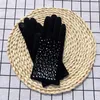Five Fingers Gloves Fashion Winter Women Warm Cotton Rhinestone Full Finger Mittens Double Thicken Plush Wrist Touch Screen Driving