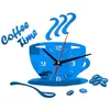 Wall Clocks Coffee Cup Mirror Sticker Clock Mute Kitchen Home Decoration Shape Hollow Digital ClockWall ClocksWall