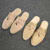 LP 신발 럭셔리 디자이너 뮬 최고 품질 Babouche Charms Walk 슬리퍼 Sepatu Wanita Desainer Mewah Beige Loafers Kulit Kualitas 220611