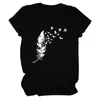 T-Shirt da donna Summer Spot Casual Simple Camicia a maniche corte Peace Feather Print Top da donna in cotone con scollo a barchetta da donna