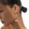 Hoop Huggie Elegante Barock-Perlen-Charm-Geometrie-Ohrringe, PVD-Edelstahl, Tropfenform, 18 Karat vergoldet, für Damen, GiftHoop