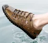 Handgemaakte retro lederen mannen Casual schoenen Heren Loafers Ademende zomer zwart rijschoenen mannen buiten strand sandalen maat 38-48