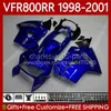 Body Kit For HONDA Interceptor VFR 800RR 800 CC RR VFR800RR 1998 1999 2000 2001 Bodywork 128No.77 VFR-800 800CC VFR800R 98-01 VFR800 RR 98 99 00 01 Fairing Gloss blue