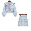 Robes de travail en tricot haut court et jupe 2 pièces ensemble femmes mignon imprimé revers Cardigan pull + simple boutonnage Mini costume Harajuku tenues