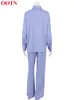 OOTN Blau Satin Home Wear Anzug Frühling Braun Langarm 2 Stück Top Und Hose Sets Lose Casual Sommer Hosen set Damen 220421