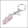 Key Rings Natural Stone Wrap Tree Of Life Hexagonal Prism Keychains Healing Rose Crystal Car Decor Keyholder For Women M Dhseller2010 Dhjpe