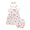 Vlinder Baby Girl Dress Baby girl clothes Pure Cotton Fruit Painting Dress Set born Short Sleeves Infant Dresses set LJ201223