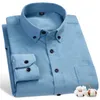 Men's Casual Shirts Men Soft Leisure Solid Regular Fit Cotton Corduroy Long Sleeved Warm Man's Shirt Easy Care Oversized ClothesMen's