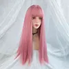 앞머리가있는 Vicwig Cosplay 가발 합성 스트레이트 헤어 24 인치 길이 열 저항성 핑크 220622